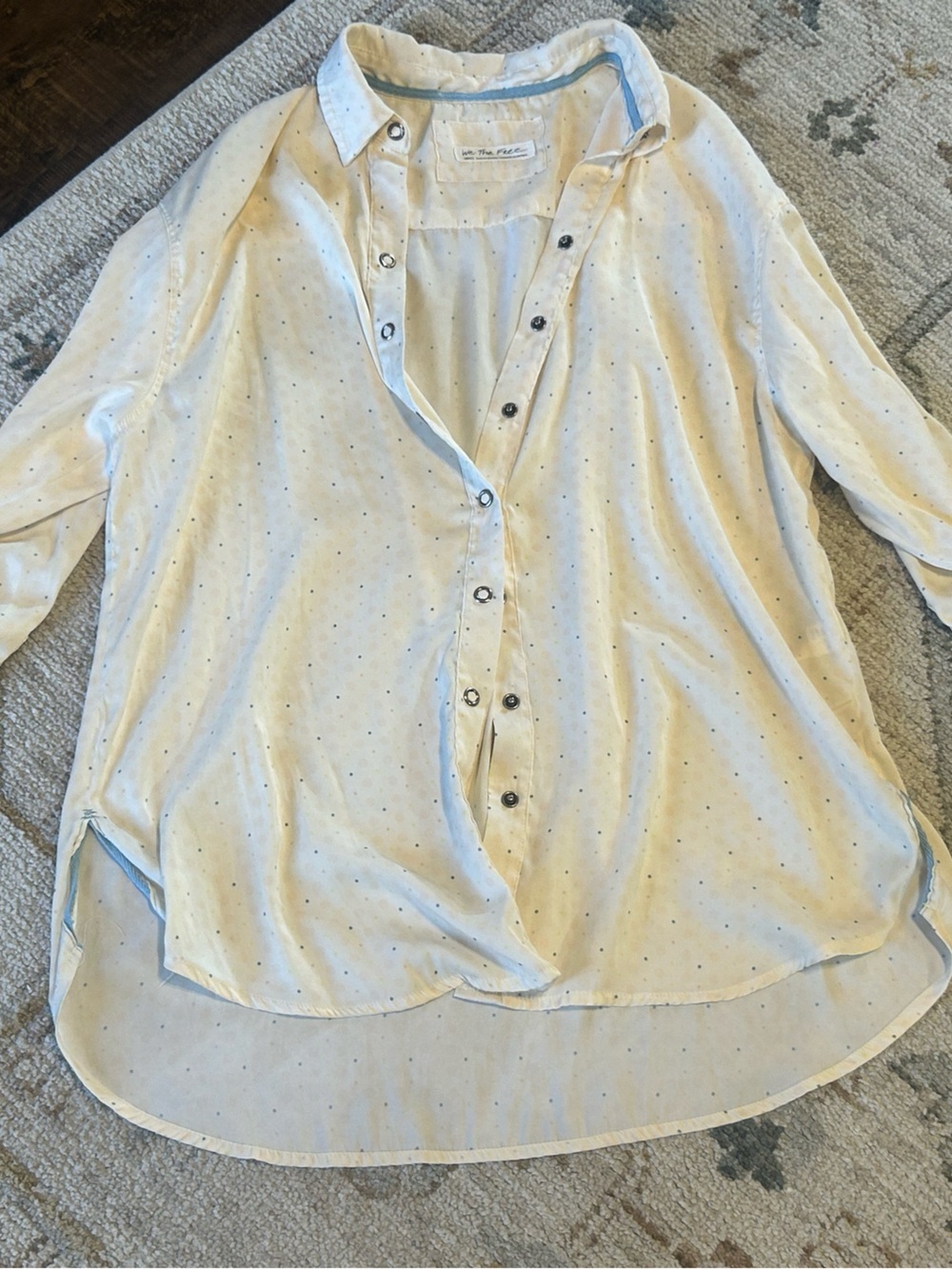 We The Free Cream Button-Front Blouse with Tiny Dot Print